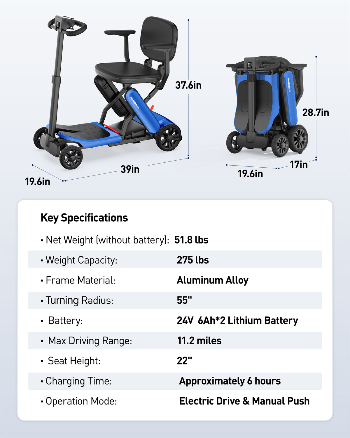 Amblebot KD101  Easy-Fold Travel Mobility Scooter