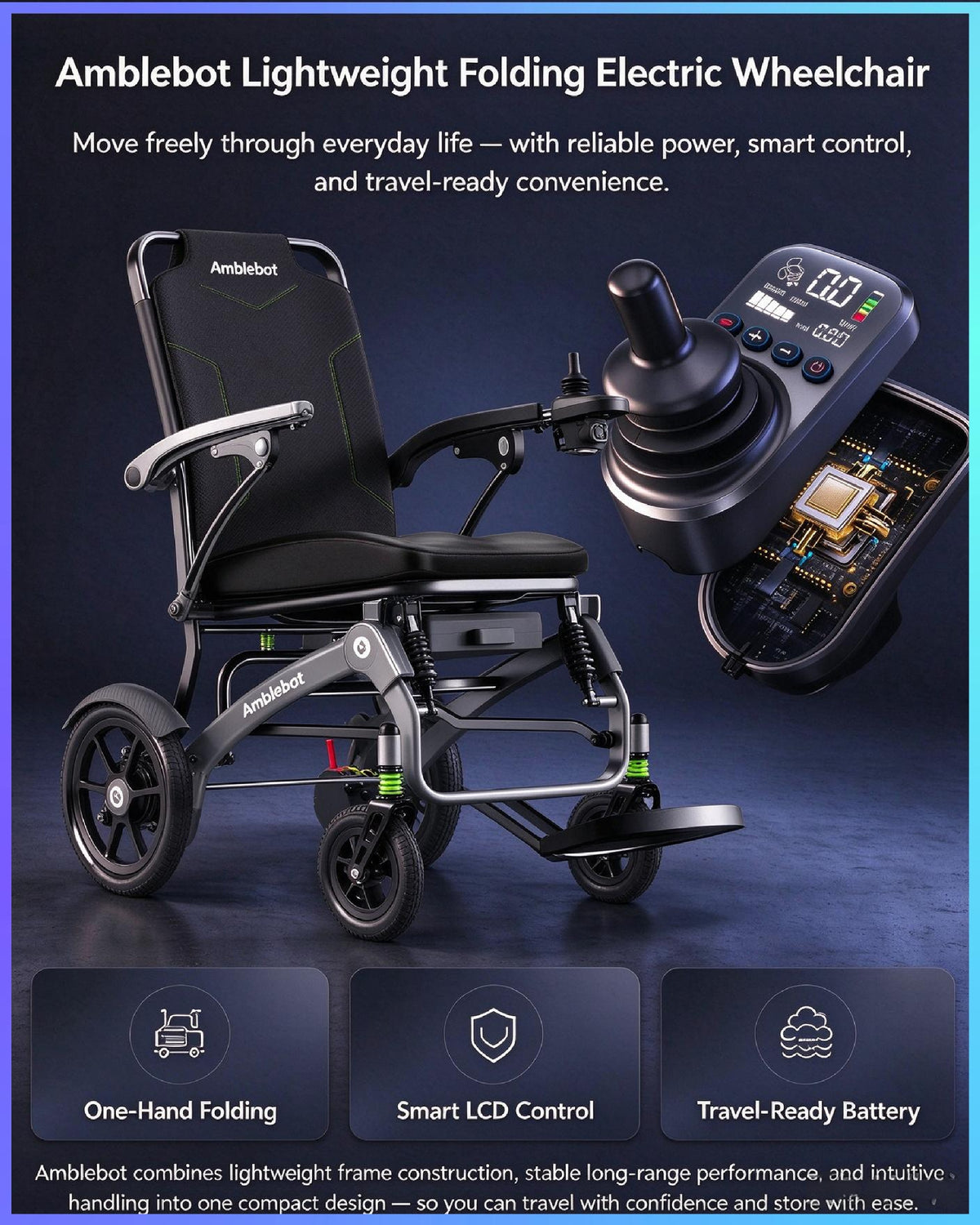 Amblebot "NXN20-208" Lightweight Folding Electric Wheelchair